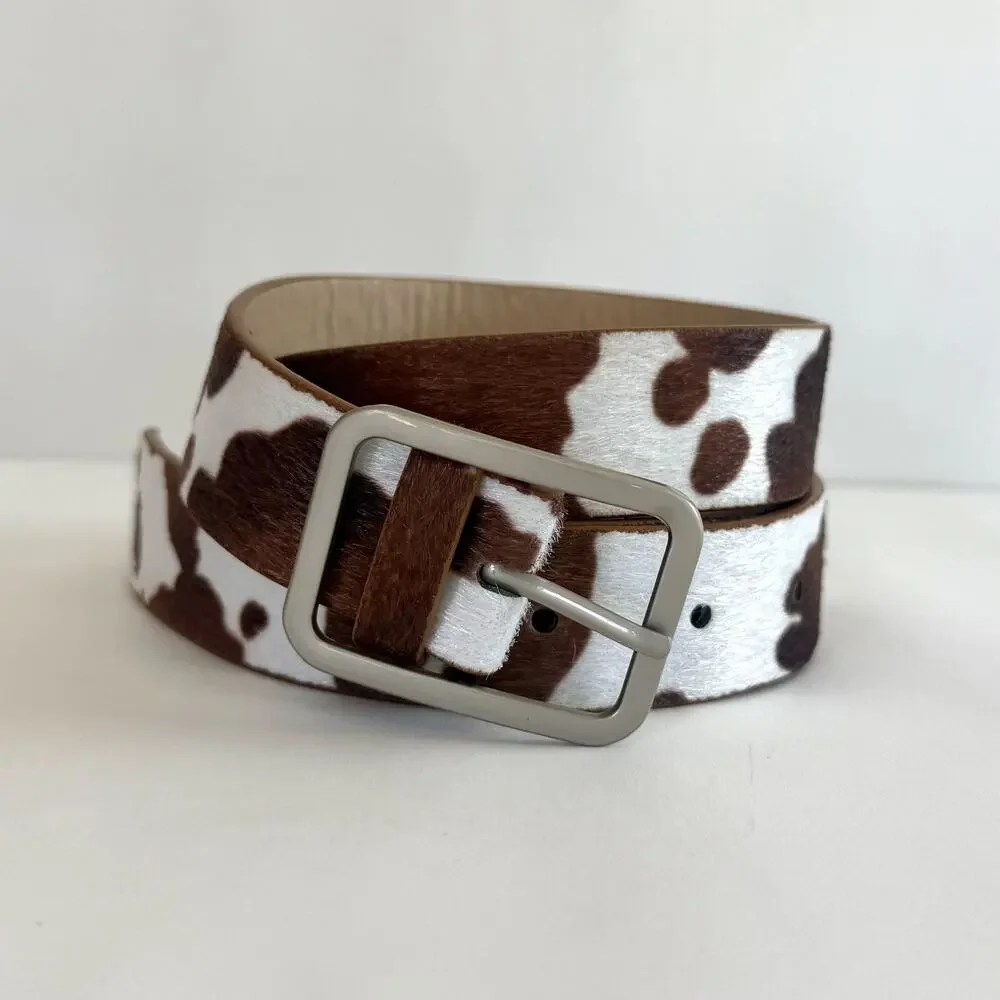 y2k western brown and white cow print cowboy boho belt
